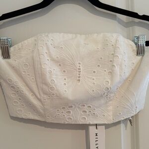 Milly Ivory Strapless Embroidered Top